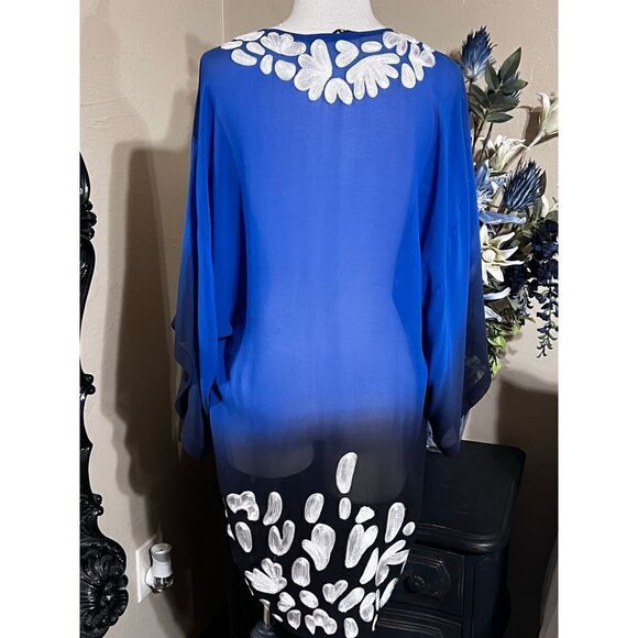 KAS New York Blue & White Silk Dress, Cover Up, Tunic Size Large - Picture 2 of 5